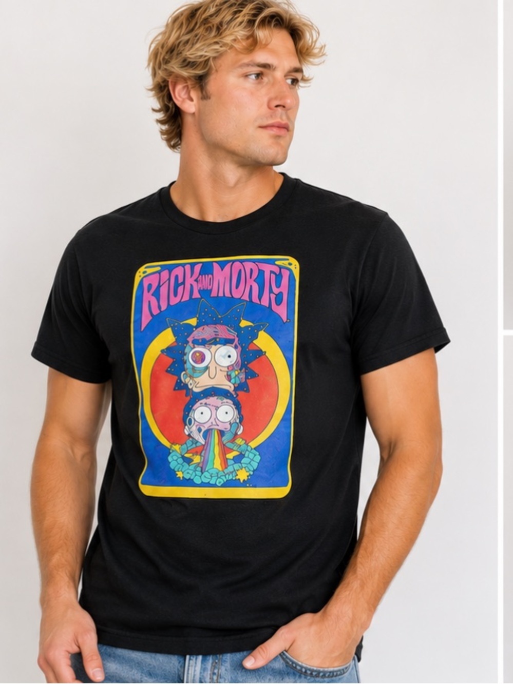 Rick And Morty Mens T Shirt Black Adult Swim Cartoon Network Graphics Size XL